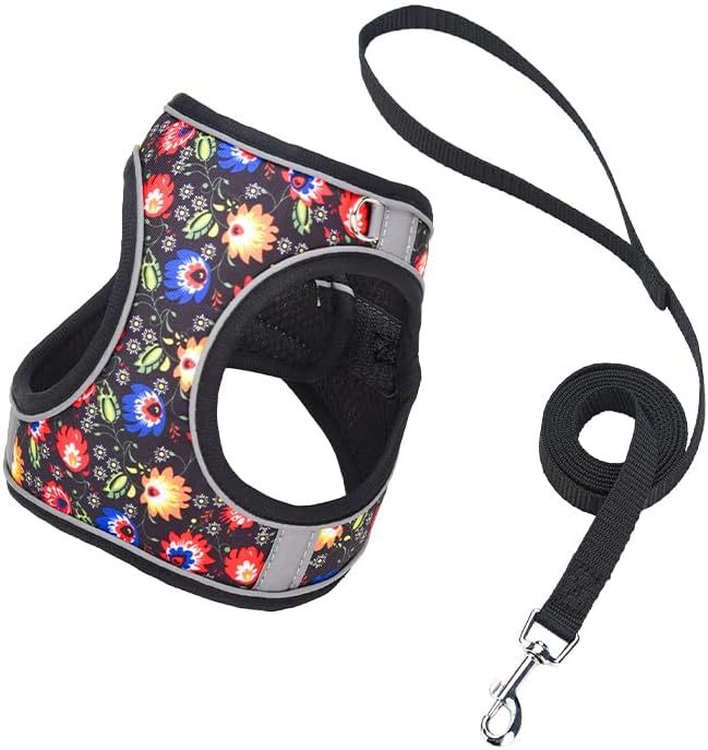 Step In Dog Harness No Pull Flower Adjustable Soft Mesh Padded Reflective Pet Vest Harness And Leash Set For Small Medium Dogs - Image 2