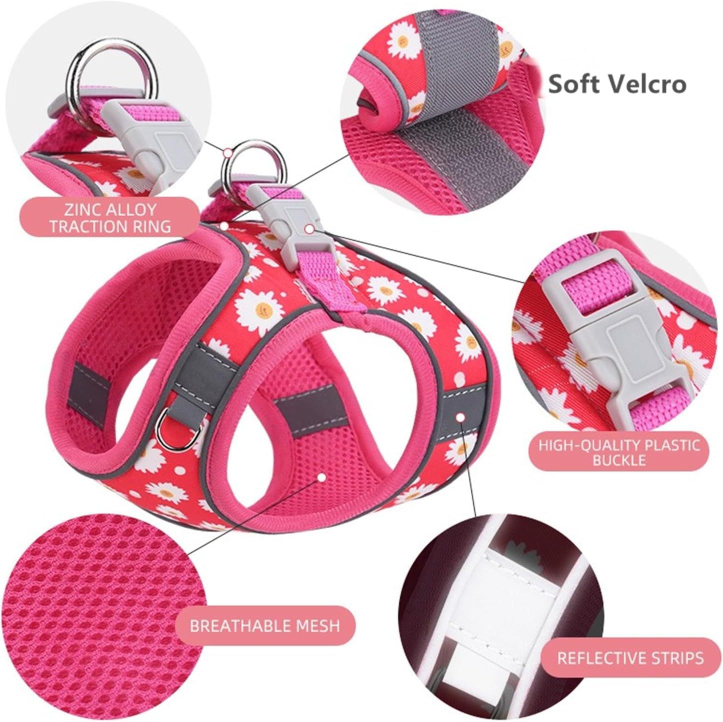 Step In Dog Harness No Pull Flower Adjustable Soft Mesh Padded Reflective Pet Vest Harness And Leash Set For Small Medium Dogs - Image 4