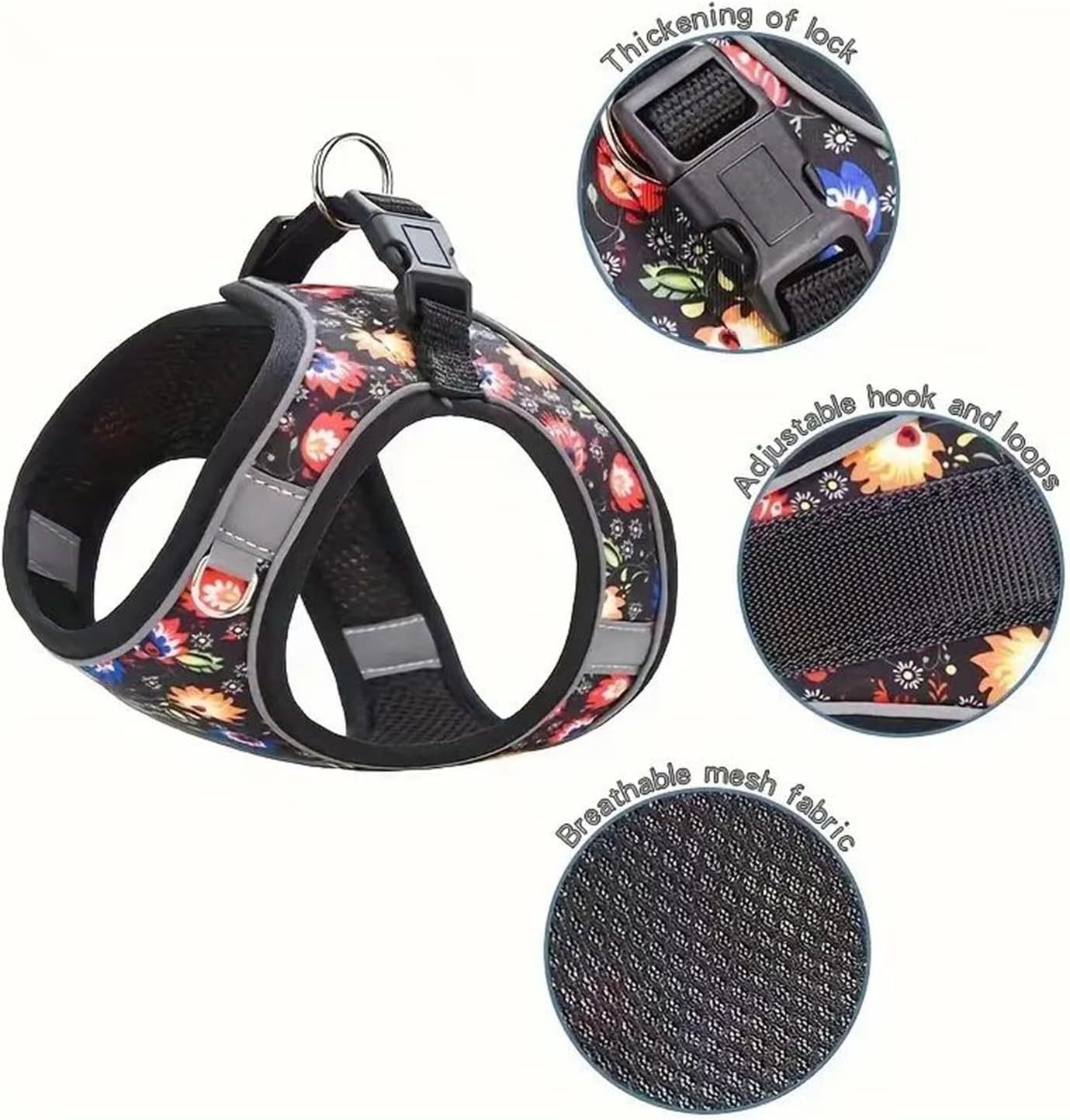 Step In Dog Harness No Pull Flower Adjustable Soft Mesh Padded Reflective Pet Vest Harness And Leash Set For Small Medium Dogs - Image 5