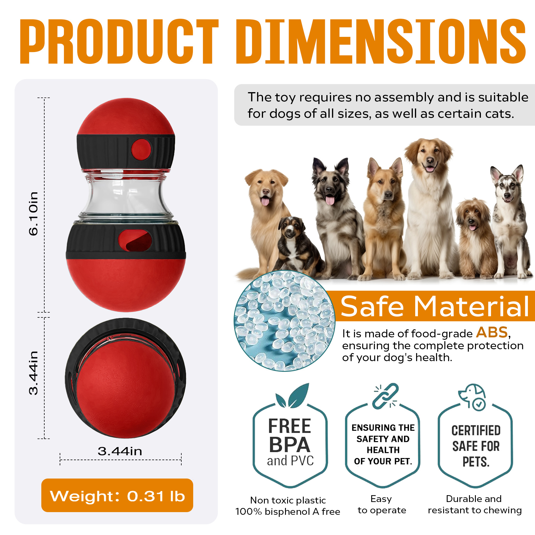Dog Puzzle Toy, Adjustable Treat Dispensing Ball Food Dispenser Tough Slow Feeder Puppy Enrichment Training Toy Pet Interactive Chase Toys For Small Medium Large Dogs - Image 5
