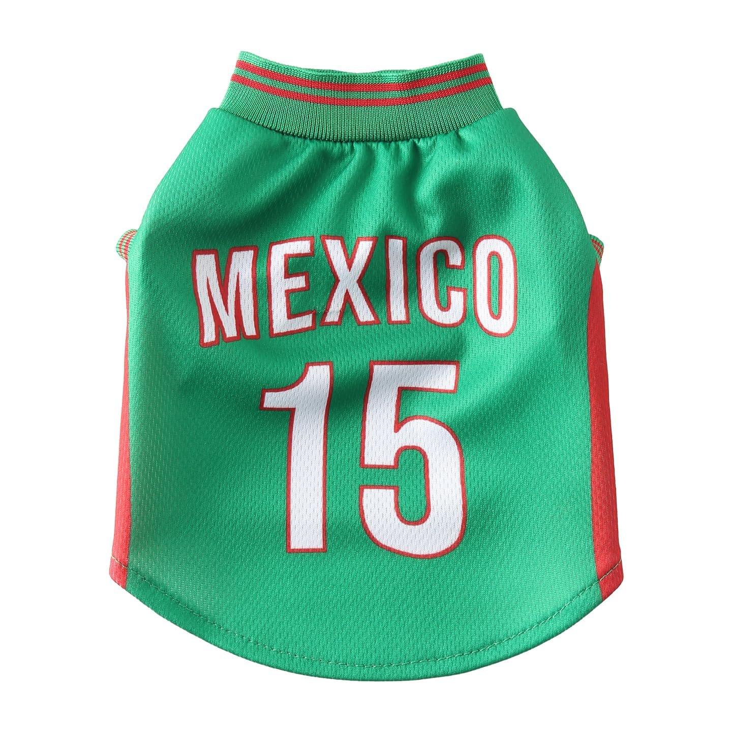 Mexico Pet Dog Jersey Costume, Summer Cooling Mesh Fabric, Soccer Sportswear Team Jersey, Lightweight Football Casual Clothes For Small Dogs