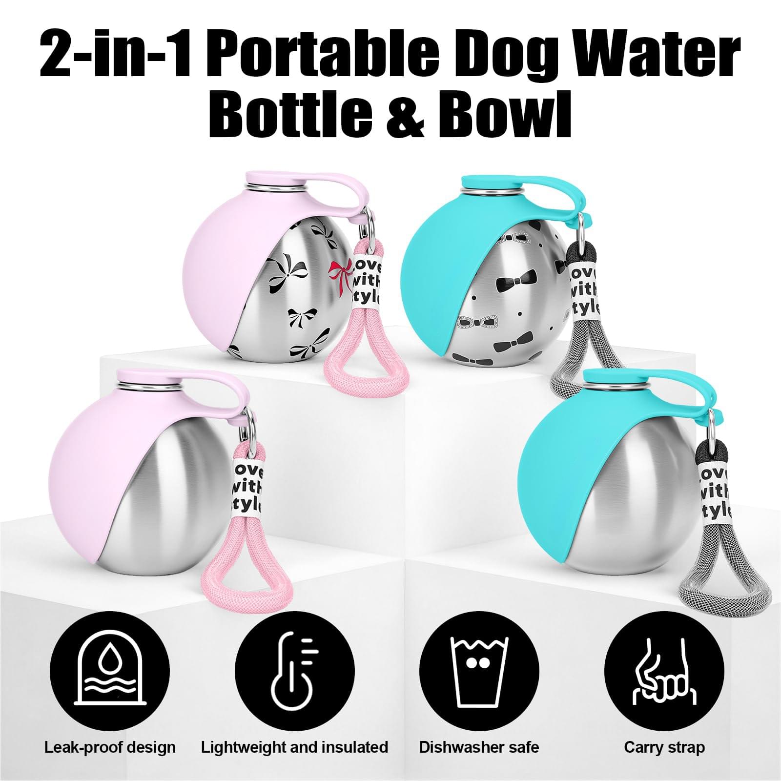 Portable Dog Water Bottle 10oz Stainless Steel Travel Dog Water Dispenser With Bowl No-Spill Puppy Water Bottle For Walking Hiking Small Dog Water Bottle - Image 8